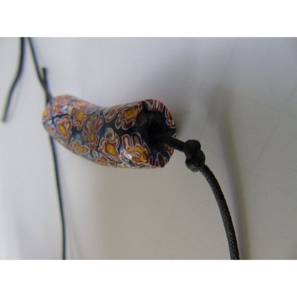 Vintage 1960's Venetian Glass Bead Necklace African Trade Bead On Leather Strand - Picture 7 of 10